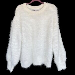 Ava & Viv Sweater Womens XXL White Fuzzy Eyelash Knit Pullover Chunky Cozy